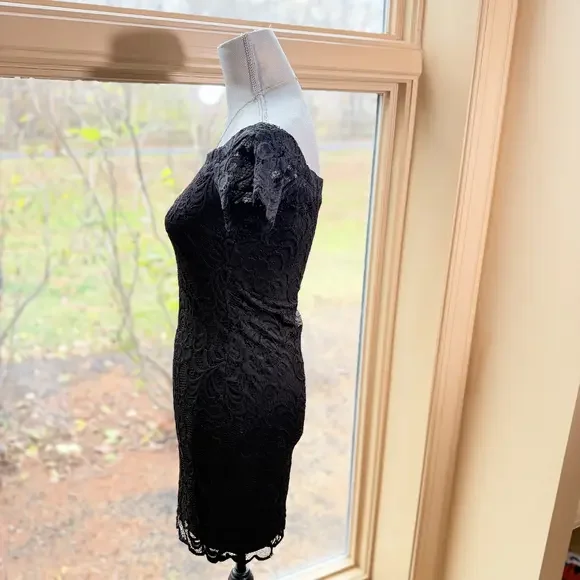 off shoulder lace mini cocktail dress bodycon black sexy goth regency style - Picture 3 of 7